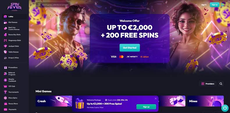 SpinFever Casino lobby — game selection